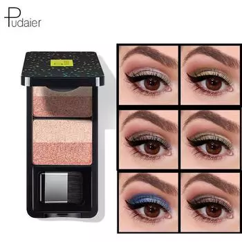 Pudaier Перламутровые трехмерные красочные градиентные двухцветные тени для век 01#