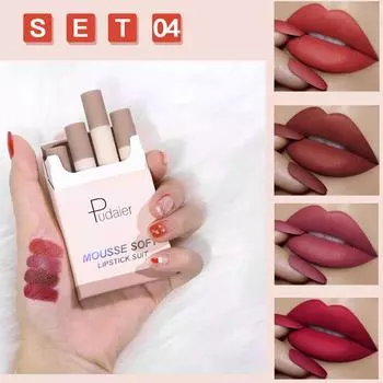 Pudaier Silk Soft Smoke Tube Набор губной помады Матовый мягкий туман Портативная увлажняющая несухая губная помада 04#
