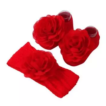 Pudcoco Baby Girl Flower Socks Soft Knitted Socks with Elastic Flower Headband for Wedding Party 0-1T