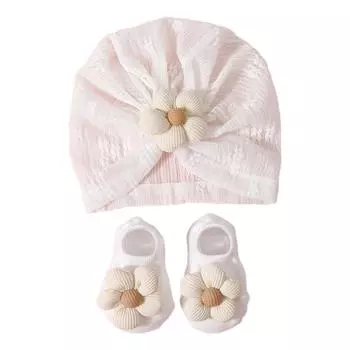 Pudcoco Baby Girl тюрбан шапочка и носки дышащая новорожденная цветы головной убор шапочка для младенца малыша реквизит для постановки фотографий