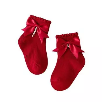 Pudcoco Infant Kids Baby Girls Summer Socks Ruffle Ankle Socks Breathable Toddler Dress Socks with Pearl Tassel 0-4T S 0-2Years