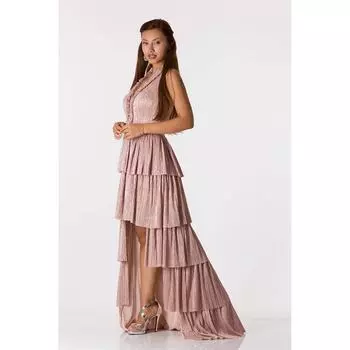 Пудровое вечернее платье с вырезом на спине USTUR