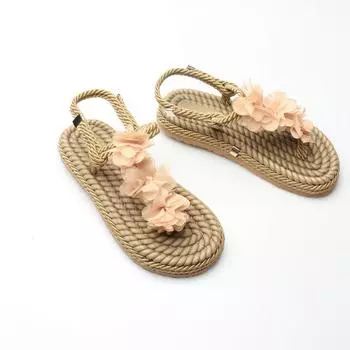 Пудровые веревочные женские сандалии