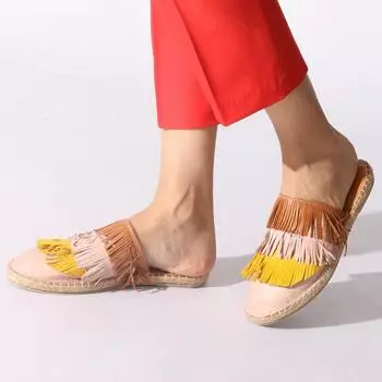 Пудровые женские тапочки из натуральной кожи