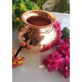 Пуджа Калаш Лота из чистой меди с блестящим дизайном в форме матки, для дома поклонения Пуджану, объем — 500 мл