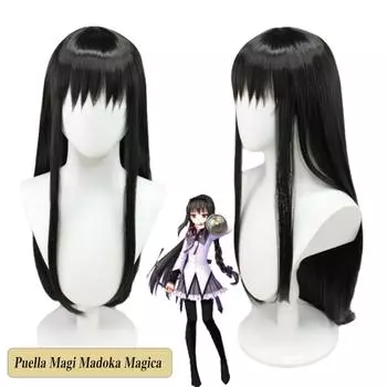 Puella Magi Madoka Magica Anime Xiaomeiyan Cospaly Ink Dyed Gray Легко укладывать Длинные Прямые Волосы Специальный Двумерный Парик 110cm чёрный