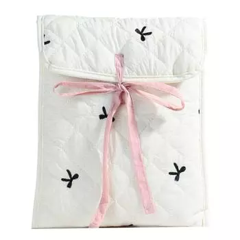 Puffy Laptop Sleeve Embroidered Bow Laptop Bag for 11/13/15 Inch Notebook Tablet White 2