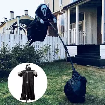 Пугало, кричащий призрак, украшение на Хэллоуин, страшный висящий призрак смерти, уличные украшения для сада, двора, патио, лужайки чёрный