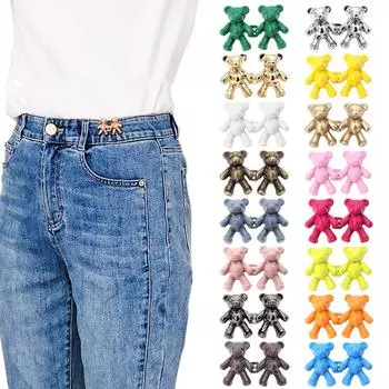 Пуговица на талии «Милый медведь», не пришиваемая на талии, булавки на джинсовых пуговицах для свободных джинсов. Пуговица на талии, шитье не требуется, металлическая булавка на талии для затягивания талии для джинсов. золотой