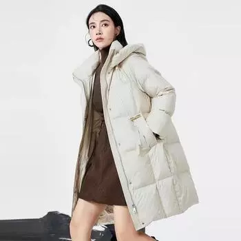 Пуговица с длинным белым утиным пухом женская новинка 2024 года с капюшоном утолщенная универсальная куртка на пуху M size 90-62.5 kg белый