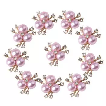 Пуговица Vogue Crystal Flatback Pearl Flower Emboling со стразами розового цвета 10 шт. White