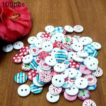 Пуговицы Puntos 100 шт., мини-круглые, с цветочным принтом, для сумок, для скрапбукинга, декоративные деревянные