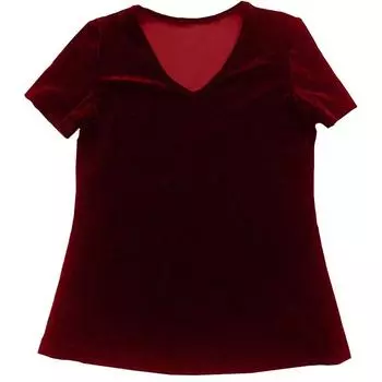 Пухлая футболка с V-образным вырезом Женская Французский стиль Золотой бархатный топ Летняя С низким воротником Базовая рубашка С коротким рукавом Одежда Черный Большой размер Маленькая рубашка Burgundy XL
