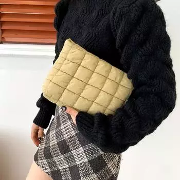 Пухлая стеганая косметичка, сумка для хранения, косметичка, простая хлопковая сумка-клатч для женщин хаки