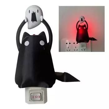 Пухлый кот держит лампу-призрак Хэллоуин котенок статуя призрака светодиодный ночник причудливая стена