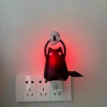 Пухлый кот держит лампу-призрак, статую призрака котенка на Хэллоуин, светодиодный ночник, причудливый настенный декор для освещения спальни на Хэллоуин EU Cat