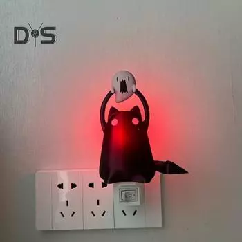 Пухлый кот держит лампу-призрак, статую призрака котенка на Хэллоуин, светодиодный ночник, причудливый настенный декор для освещения спальни на Хэллоуин EU Cat