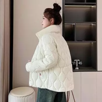 Пуховая хлопчатобумажная одежда для женщин осень и зима новый иностранный стиль маленький мужской утолщенный утепленный и теплый стоячий M чёрный