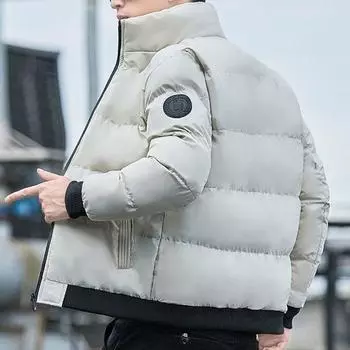 Пуховая хлопковая куртка, мужское пальто с воротником-стойкой, новинка 2023 года, зимняя хлопковая куртка, утепленная теплая хлопковая куртка M чёрный