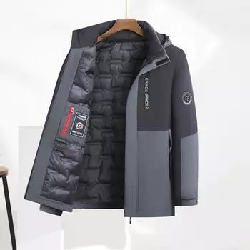 Пуховая хлопковая куртка свободного размера, мужская хлопковая куртка средней длины, утолщенная зимняя морозостойкая мужская стильная куртка XL черный серый