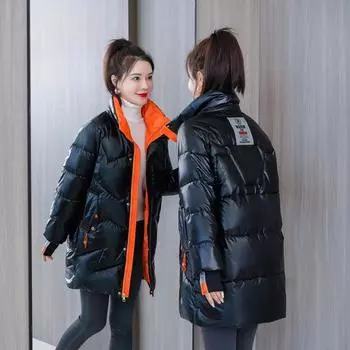 Пуховая хлопковая куртка, зимняя свободная корейская цветная блестящая хлопковая куртка средней длины с воротником без лица, женская XXXL белый