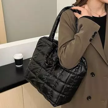 Пуховая хлопковая одежда, модная, индивидуальная, большая вместительная сумка-тоут с вышивкой и нитками в клетку для поездок на работу через плечо серебряный