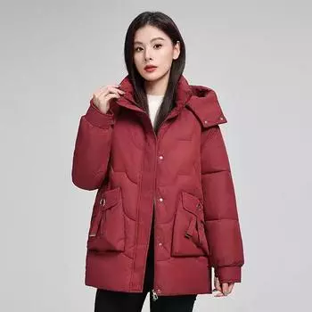 Пуховая хлопковая одежда женская 2024 средняя и длинная среднего и пожилого возраста утолщенная большого размера для мам с хлопковой подкладкой куртка M [Recommended below 55kg] хаки
