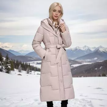 Пуховая хлопковая одежда женская больших размеров зимняя утолщенная средняя и длинная до колена хлопковая одежда талия тонкая куртка L [Recommended below 52.5kg]