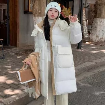 Пуховая хлопковая одежда женская новая хлопковая одежда модная и универсальная женская зимняя свободная хлопковая куртка с капюшоном толстое пальто S чёрный