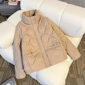 Пуховая хлопковая одежда женская новая зимняя короткая стойка воротник универсальная модная повседневная теплая хлопковая куртка с подкладкой M чёрный