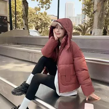 Пуховая хлопковая одежда женская новая зимняя утолщенная короткая модная хлопковая одежда с капюшоном теплая свободная одежда для хлеба куртка M чёрный