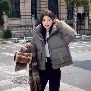 Пуховая хлопковая одежда женская новая зимняя утолщенная короткая модная хлопковая одежда с капюшоном теплая свободная одежда для хлеба куртка M чёрный