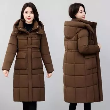 Пуховая хлопковая одежда женская средняя и длинная выше колена модная иностранная новая зимняя женская хлопковая одежда куртка M чёрный