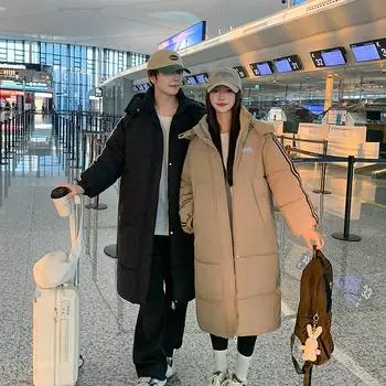 Пуховая хлопковая одежда женская средняя и длинная выше колена 2024 новая свободная зимняя утолщенная хлопковая одежда женское парное пальто с капюшоном M покинуть белый