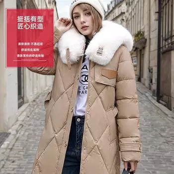 Пуховая хлопковая одежда женская средняя и длинная выше колена свободная и тонкая модная утолщенная теплая куртка M [Recommended below 55kg] чёрный