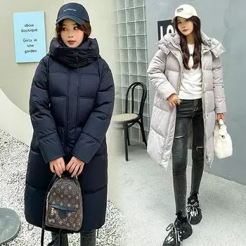 Пуховая хлопковая одежда женская свободная длинная хлопковая одежда до колена зимнее пальто хлебная одежда экспорт M чёрный
