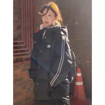 Пуховая хлопковая одежда женская утолщенная средняя и длинная зимняя куртка 2024 года в стиле колледжа свободная универсальная куртка с капюшоном S [Recommended below 52.5 kg] светло-серый