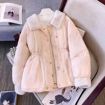 Пуховая хлопковая одежда женская зимняя 2024 новая молодежная пироговая одежда преодолевает толстую хлопковую одежду пальто с воротником из овечьей шерсти S [80-52.5 kg]