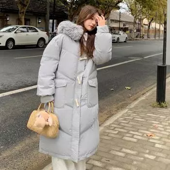 Пуховая хлопковая одежда женская зимняя новая средняя и длинная иностранная мода высокое чувство утолщенного хлопкового пальто S