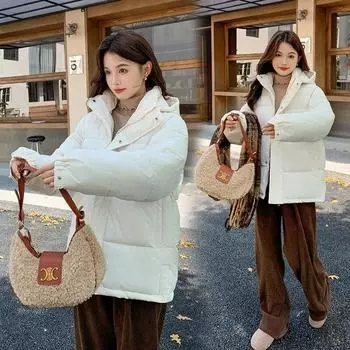 Пуховая хлопковая одежда женская зимняя новая утолщенная одежда из хлеба хлопковые стеганые куртки свободные маленькие хлопковые стеганые куртки модные S чёрный
