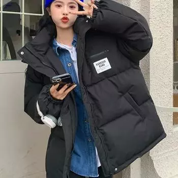 Пуховая хлопковая подкладка женская 2024 зимняя новая утолщенная одежда из хлеба хлопковые подкладки куртки свободные маленькие хлопковые подкладки куртки модные S Below 52.5kg розовый
