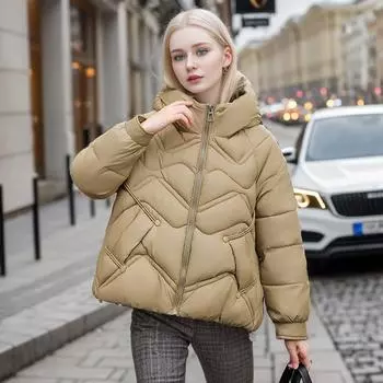 Пуховая хлопковая подкладка женская короткая 2024 осень-зима корейская версия свободная хлопковая подкладка куртка хлеб одежда утолщенная хлопковая подкладка M хаки