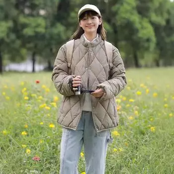 Пуховая хлопковая подкладка женская новая зимняя дизайнерская ромбовидная сетка утолщенная хлопковая подкладка куртка для колледжа с хлопковой подкладкой S чёрный