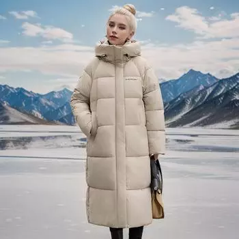 пуховая хлопковая подстежка женская длинная с капюшоном свободная утолщенная ветрозащитная хлопковая подстежка M [Recommended below 60kg] кофейный