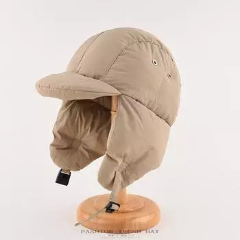 Пуховая хлопковая шапка для мужчин, зимняя, для велоспорта, утолщенная, теплая, защита ушей, легкая, с утиным язычком, пилотная кепка Lei Feng, женская One Size серый