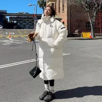 Пуховая хлопковая утепленная одежда для женщин 2024 года, новые зимние средние и длинные модели, утолщенные выше колена, драматические художественные тестовые хлопковые утепленные куртки для женщин S recommends 85-52.5kg чёрный