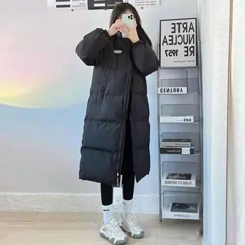 Пуховая хлопковая утепленная одежда для женщин зима 2024 новые свободные куртки с хлопковой подкладкой для невысоких людей утолщенные куртки с хлопковой подкладкой. S чёрный