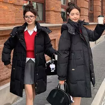 Пуховая хлопковая утепленная одежда женская 2024 новая хлопковая утепленная одежда модная универсальная женская зимняя свободная хлопковая утепленная толстая куртка с капюшоном M
