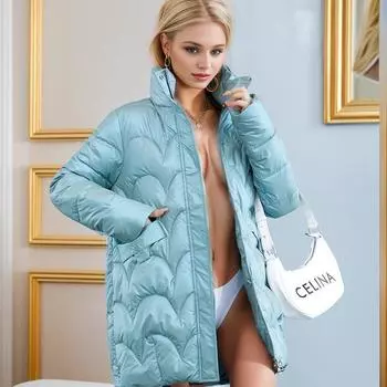Пуховая хлопковая утепленная одежда женская 2024 новая зимняя глянцевая средняя и длинная свободная куртка-стойка большого размера с хлопковой утепленной курткой M белый