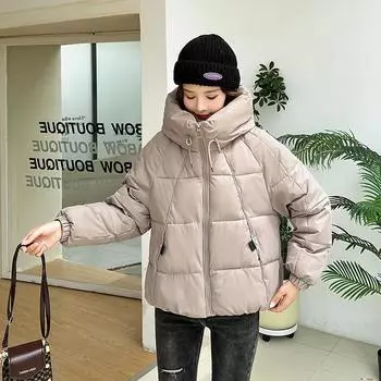 Пуховая хлопковая утепленная одежда женская новая женская одежда короткая хлопковая утепленная одежда с капюшоном женская корейская версия теплая куртка большого размера свободная куртка M чёрный